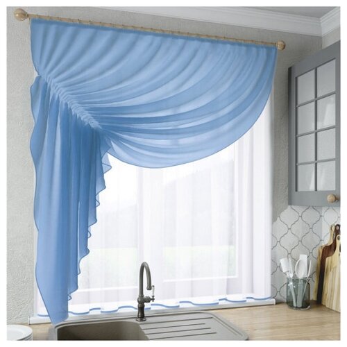 фото Шторы для кухни sola "ромео", голубой, левая