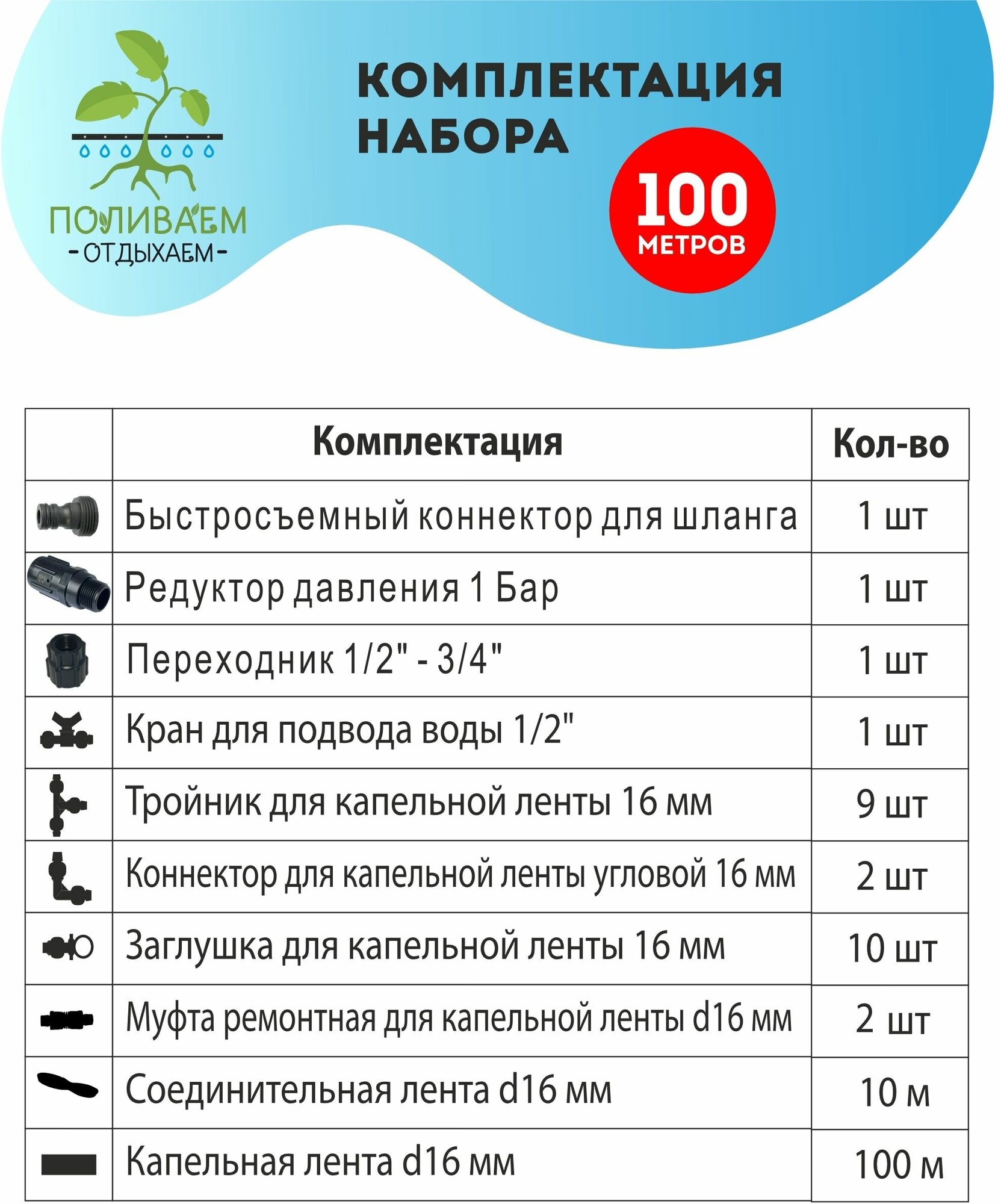 Система капельного полива от водопровода. Капельная лента 100 метров, шаг эмиттеров - 10 см. Набор для автополива. - фотография № 12