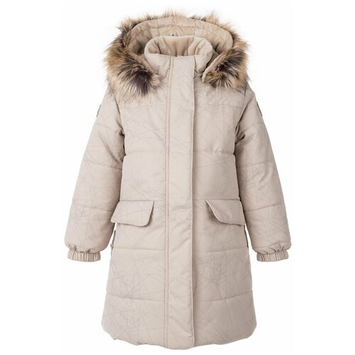 Пальто для девочек LENNA K22433-5071 Kerry, Размер 128, Цвет 5071-бежевый со светоотражающим рисунком