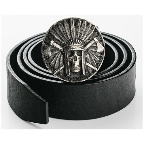 фото Ремень мужской натуральная кожа с пряжкой ручной работы индеец из латуни kubart