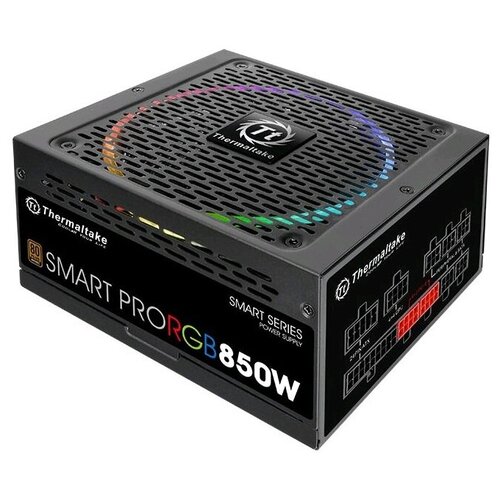 Блок питания Thermaltake ATX 850W SMART PRO RGB 80 bronze 24pin APFC 140mm fan color LED 9xSATA Cab Manag RTL 1703600₽