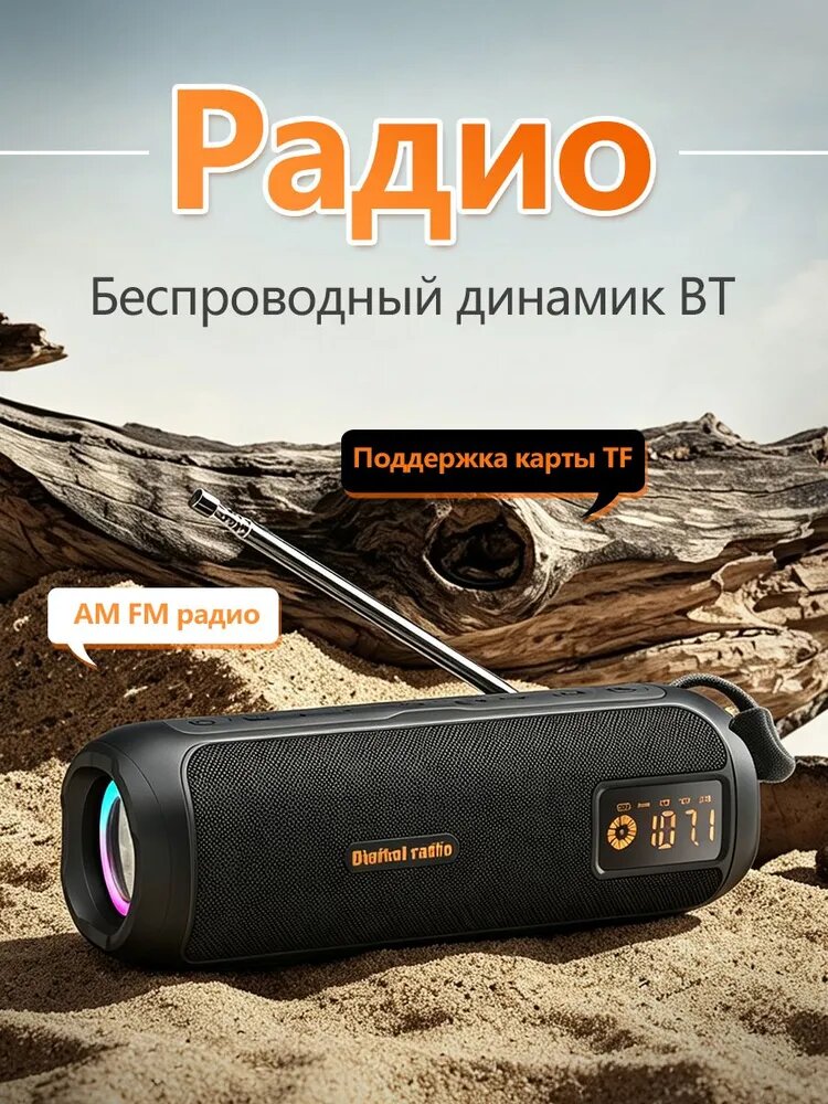 Стереоколонка 10 Вт с FM/AM-радио, Bluetooth 5.3, поддержкой TF-карт, Черный