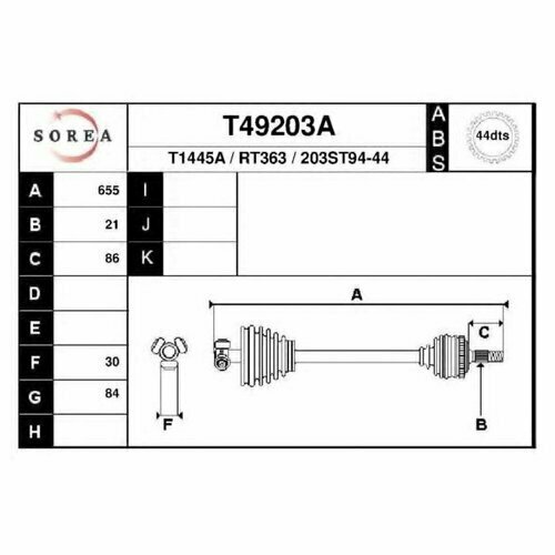 Вал приводной Eai T49203A для Renault Megane I, Scenic I