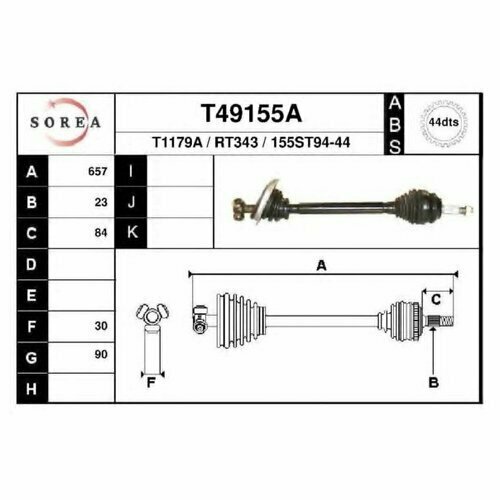 Вал приводной Eai T49155A для Renault Megane I, Scenic I