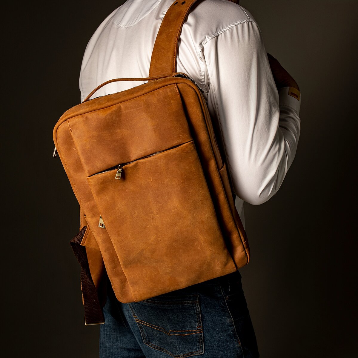 Рюкзак городской мужской / женский, кожаный / рюкзак для ноутбука до 16.1" Holt Sienna by J.Audmorr