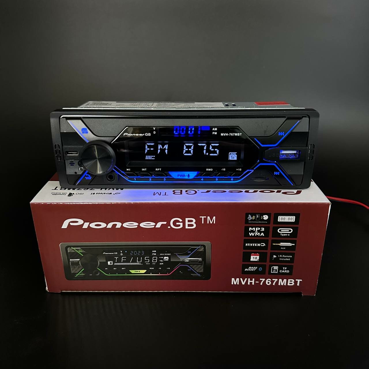 Автомагнитола в авто Pioneer.GB 1 DIN / Автомобильная магнитола с Bluetooth в машину / Магнитофон Пионер с USB, AUX для автомобиля с подсветкой + пульт ДУ