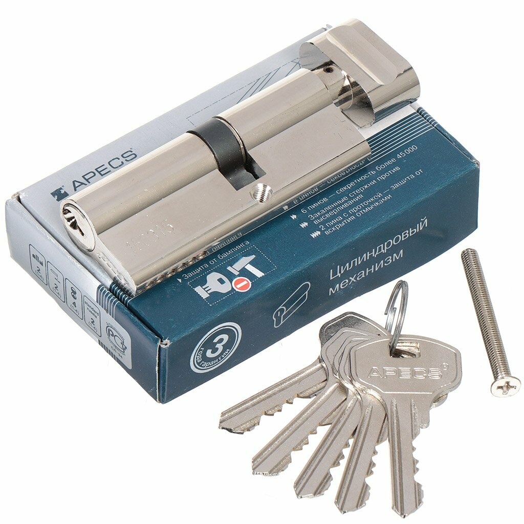 Личинка замка двери Apecs SC-80(35C/45)-Z-C-NI/SC-80(35C/45)-C-NI 9060 80 мм никель