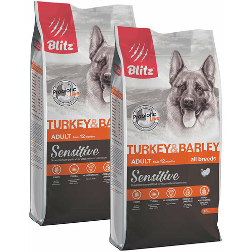 BLITZ SENSITIVE ADULT ALL BREEDS TURKEY&BARLEY д взр соб всех пор с чувствит пищ индейка ячмень 15 + 15 кг