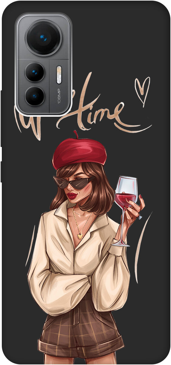 Матовый чехол Wine Time для Xiaomi 12 Lite / Сяоми 12 Лайт с 3D эффектом черный
