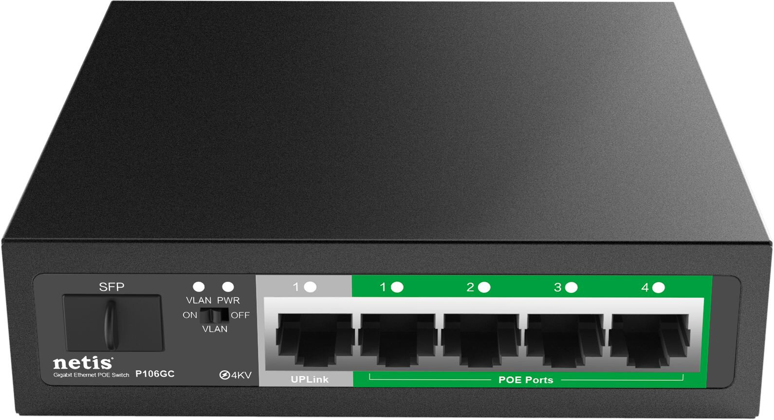 Коммутатор 6PORT 10/100/1000 4POE+2XGE P106GC NETIS - фото №5