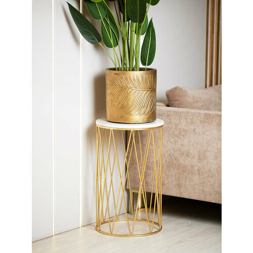 54-152 Столик интерьерный с белым мрамором 40x40x67см, Glasar золотистый, белый, золотистый