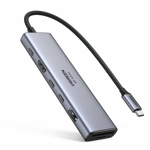 Конвертер UGREEN CM511 45521 7-in-1 4K60Hz USB-C To HDMI2xUSB-C 321xUSB-A 32SDTFPD Converter Цвет серый 356000₽