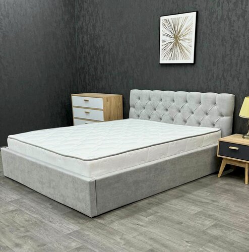 Изображение товара Кровать с матрасом 180х200 двуспальная с ортопедическим основанием, Светло-серая
