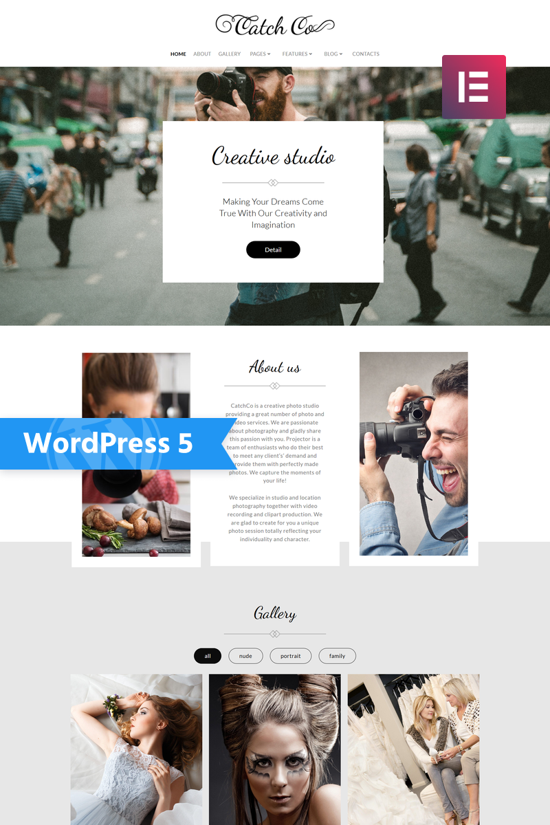 Шаблон для сайта Вордпресс с демоконтентом Catch Co - Photo Studio Multipurpose Creative WordPress Elementor Theme WordPress Theme