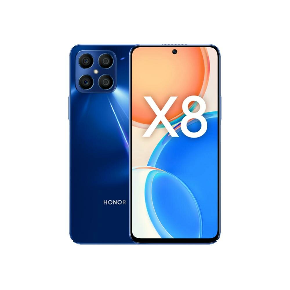 Смартфон Honor X8, 6+128 GB, экран 6.7", камера 64 Мп, цвет Ocean Blue