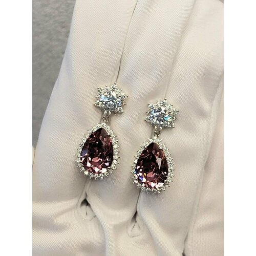 фото Серьги с подвесками xuping jewelry, swarovski zirconia, размер 17 мм, прозрачный/сиреневый
