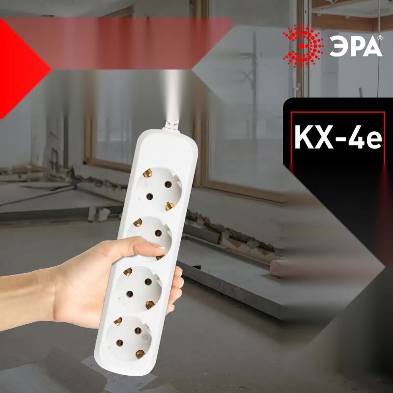 Колодка ЭРА KX-4e 4 розетки с заземлением белая — фото 1