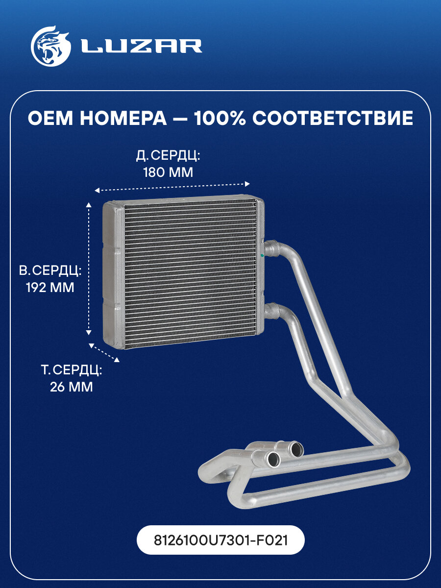 Радиатор отопителя для а/м Москвич 3 (22-)/6 (23-)/JAC J7 (20-)/JS4 (20-) LRh 3032 LUZAR — фото 1