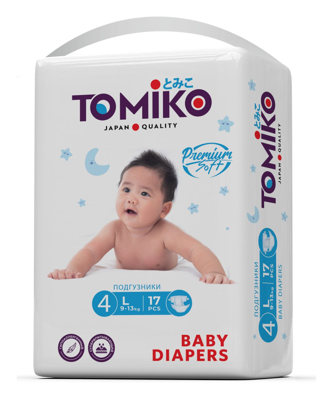 Подгузники Tomiko Premium Soft L, для малышей от 9-13кг, 17шт
