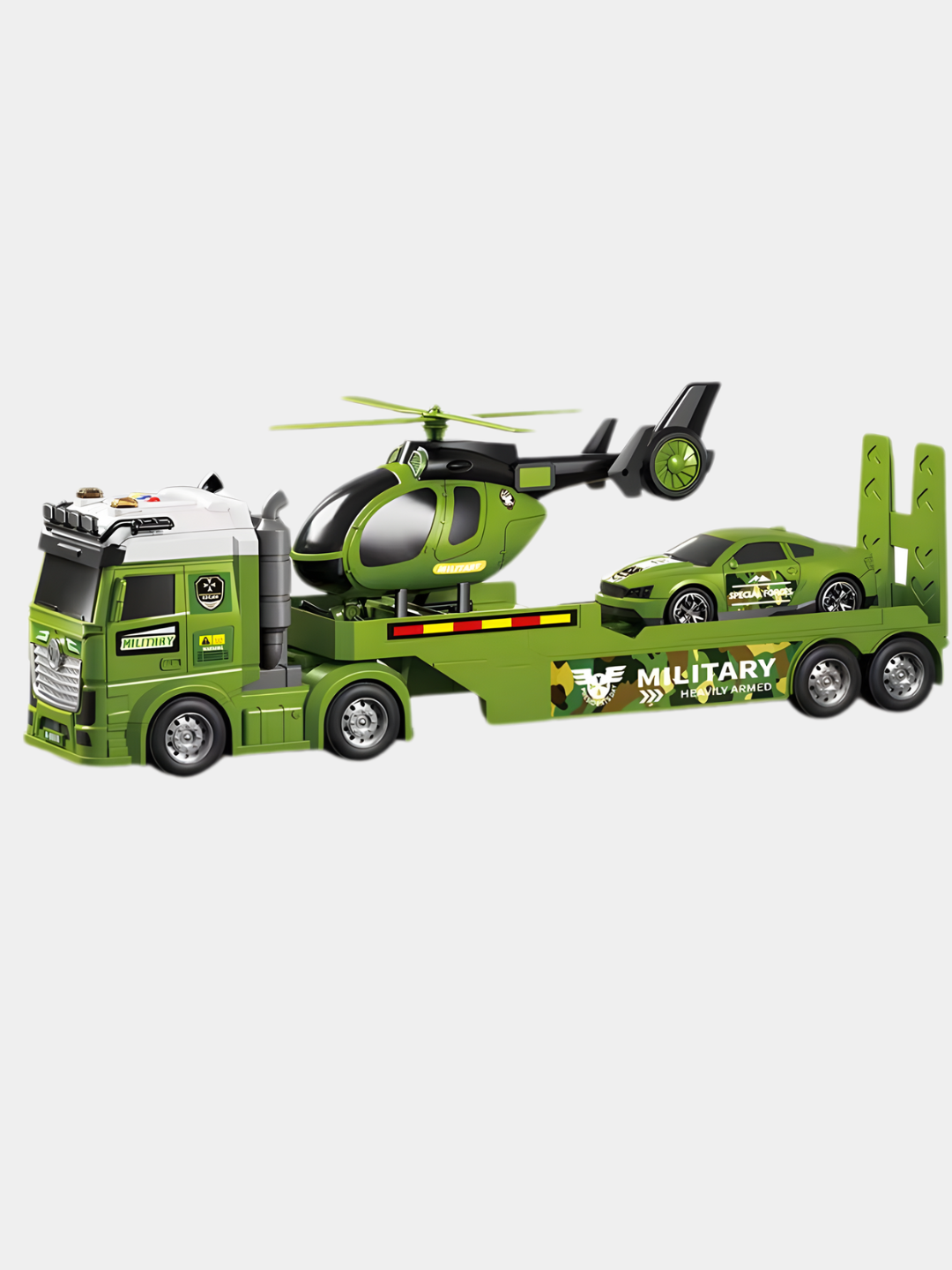 Набор машины, вертолет, грузовик, полицейская машина, пожарная, военная, строительная — фото 1