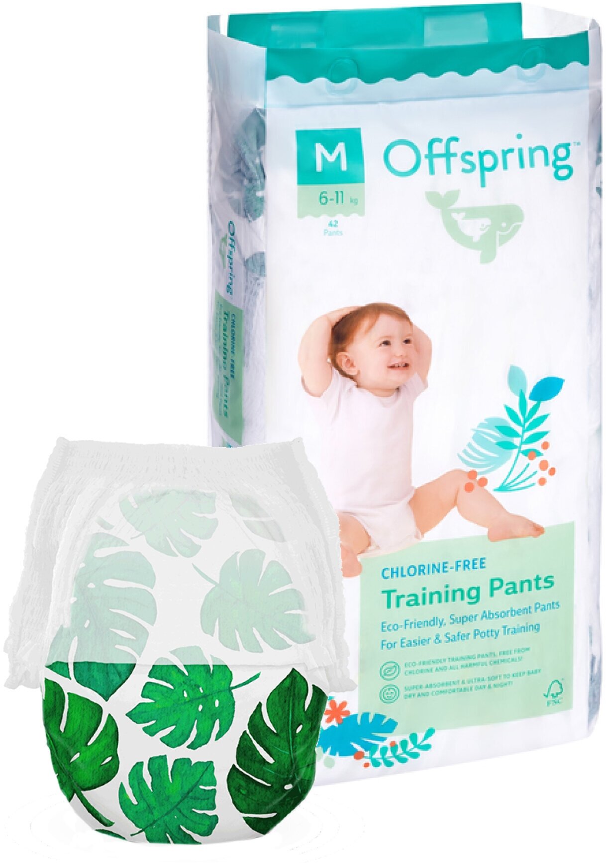 Offspring трусики-подгузники, M 6-11 кг. 42 шт. расцветка Тропики