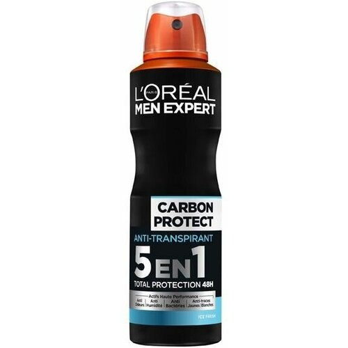 Дезодорант-спрей L'Oreal Paris Men Expert Carbon Protect 5in1, 48H, 150 мл (из Финляндии) дезодорант спрей l oreal paris men expert cool power 48h anti perspirant spray deodorant 150 мл из финляндии