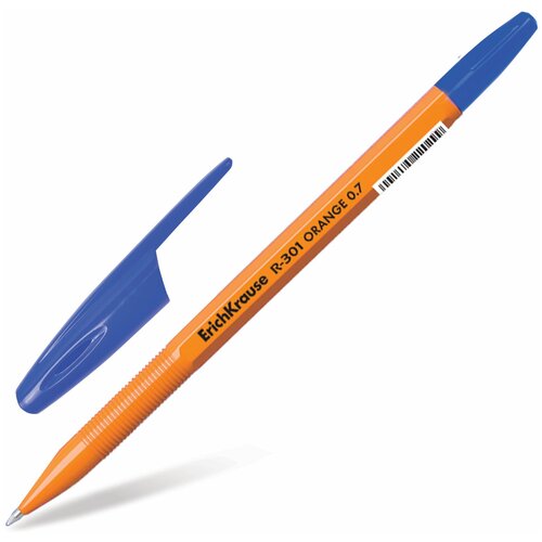 Ручка шариковая ERICH KRAUSE R-301 Orange, синяя, корпус оранжевый, узел 0,7мм, линия 0,35мм, 43194, - Комплект 25 шт.(компл.)