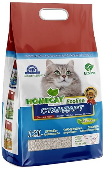 Комкующийся наполнитель Homecat Ecoline Стандарт для кошачьих туалетов без запаха 12 л