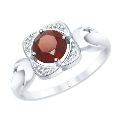 фото Серебряное кольцо sokolov 92011678 с фианитом и гранатом, размер 17 diamant-online