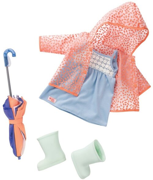 Комплект одежды ДеЛюкс для куклы 46 см Our generation Дождливый день с зонтиком и резиновыми сапогами