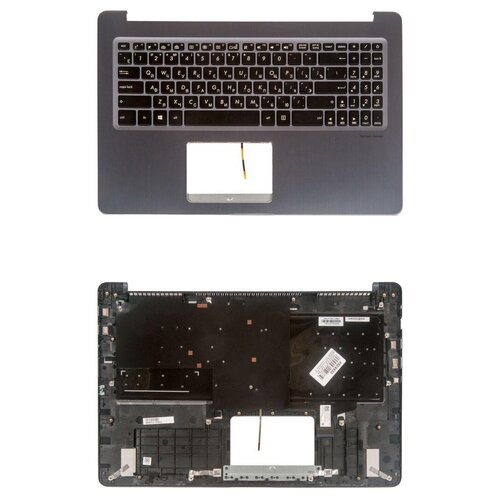 Keyboard Клавиатура для ноутбука Asus X580VD-1B с топкейсом стальная панель черные кнопки с подсветкой 5121₽