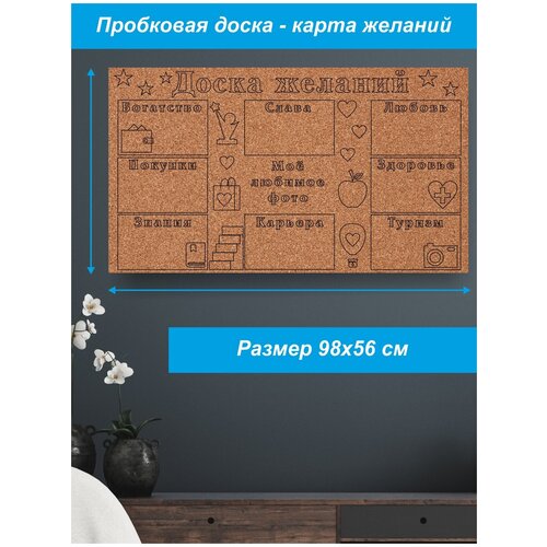 Пробковая доска без рамки на стену ' Доска желаний ' 56х98х2 см. (карта визуализации) пробковая доска без рамки на стену кокопелли 56х98х2 см четыре горбатых флейтиста играют для ящерицы и черепахи