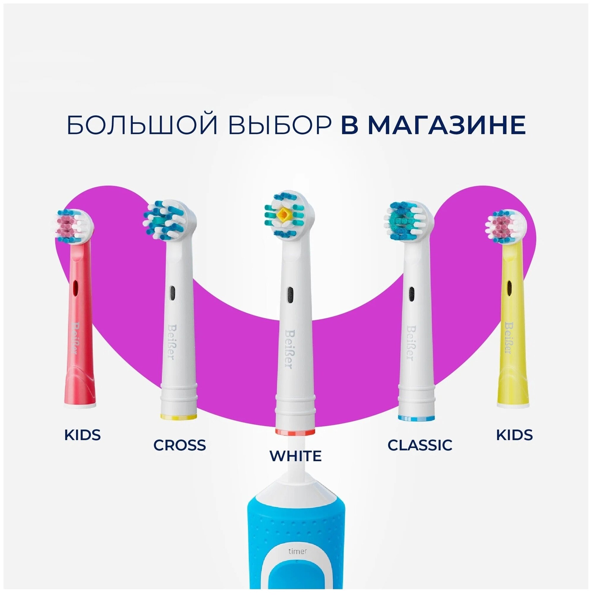 Насадки BEIBER совместимые с Oral-B WHITE для электрических зубных щеток 4 шт. - фотография № 7