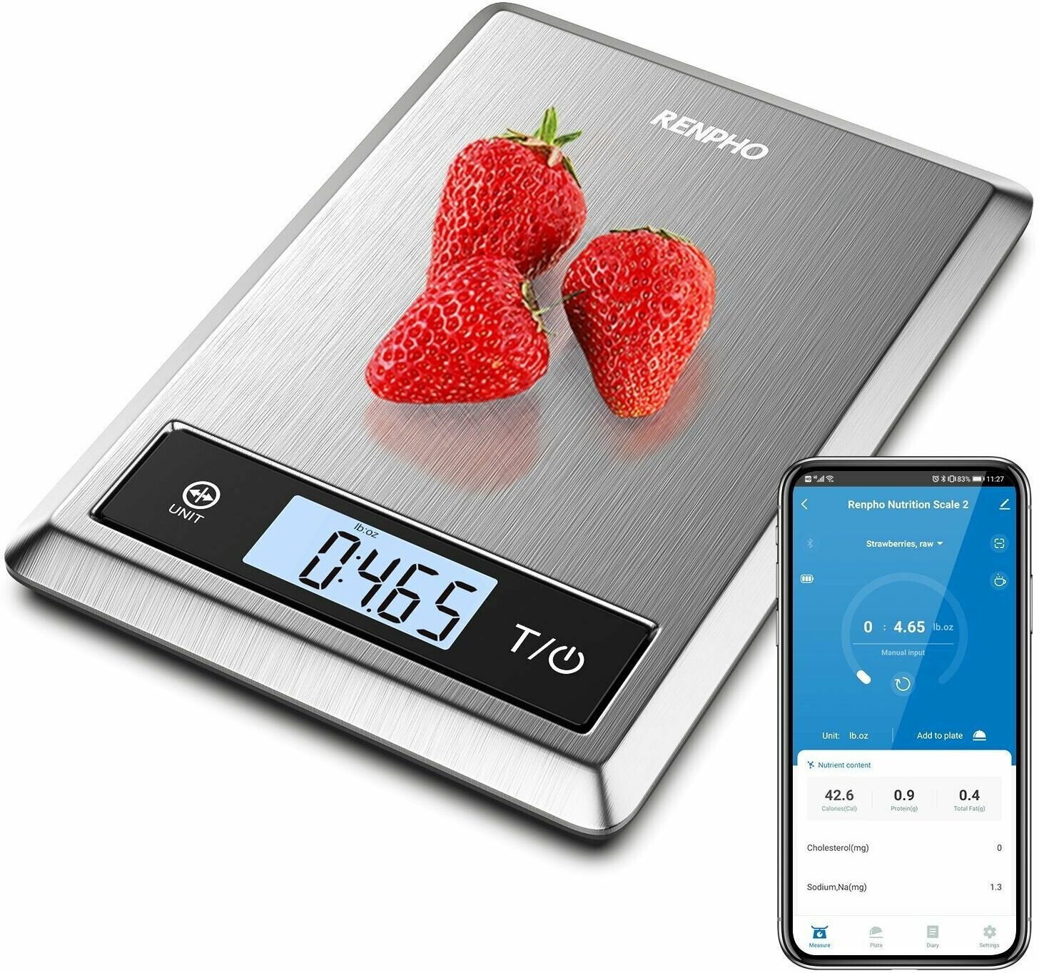 Весы кухонные электронные RENPHO Smart Food Scale 2 ES-SNS01, умные, измерение 23 показателей состава продукта для контроля питания, серебристые - фотография № 10