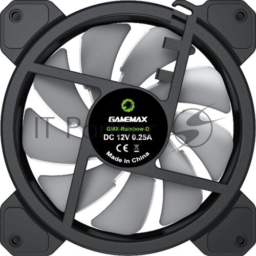 Кулер для корпуса ПК Gamemax FN-12Rainbow-D, 12CM ARGB Rainbow Fan, Dual rings+centre ARGB LEDs, 3pin+4Pin connector