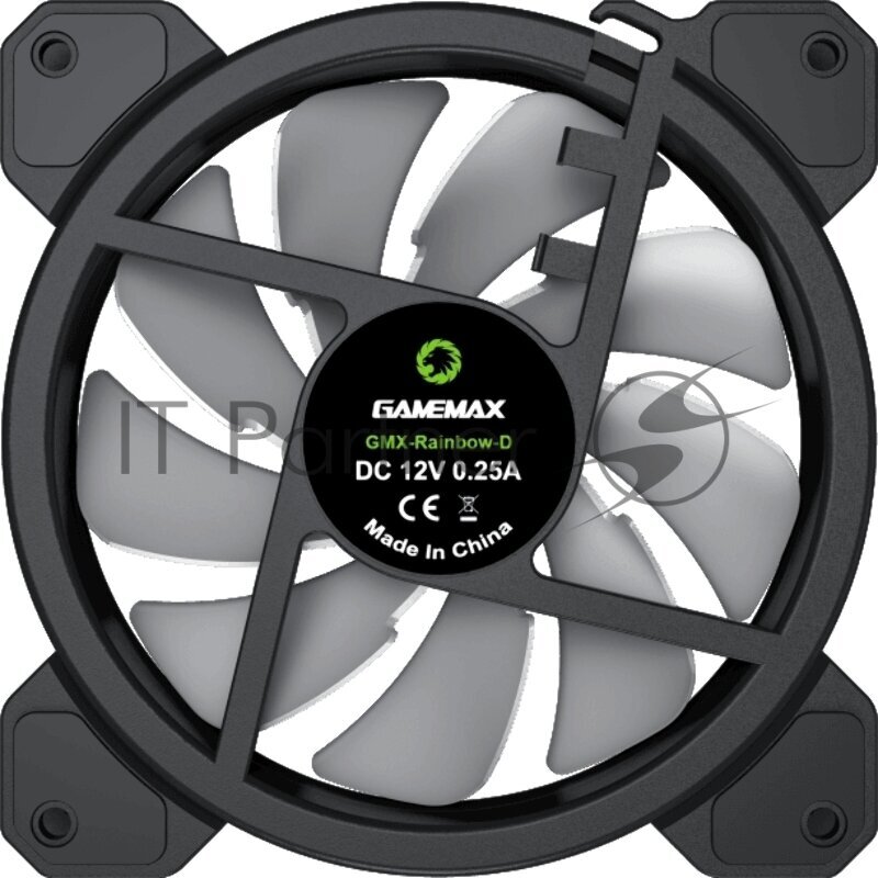 Кулер для корпуса ПК Gamemax FN-12Rainbow-D 12CM ARGB Rainbow Fan Dual rings+centre ARGB LEDs 3pin+4Pin connector