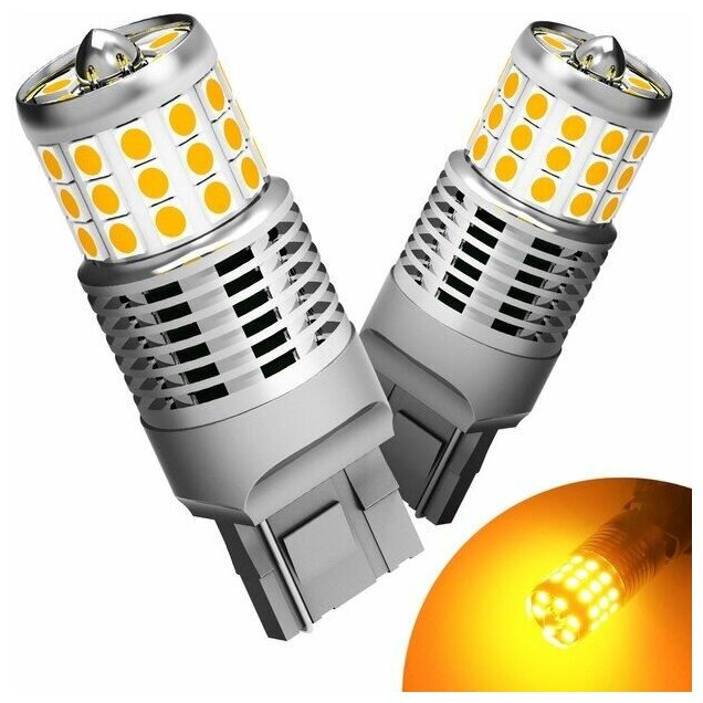 Светодиодная лампа AUXITO T20 7440 W21W цоколь W3x16d 2шт для поворотников 3000К с обманкой желтый свет LED автомобильная