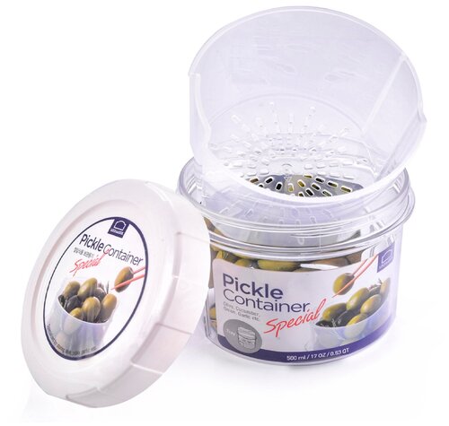 LocknLock Контейнер для солений Pickled Food Container HPL941 0.5 л, 10.7x10.7 см,  ⌀10.7 см, белый/прозрачный