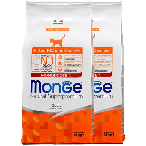 Сухой корм Monge Cat Speciality Line Monoprotein для котят и беременных кошек, из утки 1,5 кг