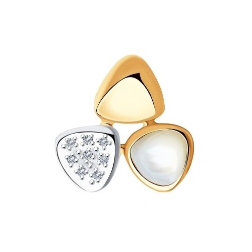 фото Подвеска diamant online, золото, 585 проба, бриллиант, перламутр, размер 1.3 см.