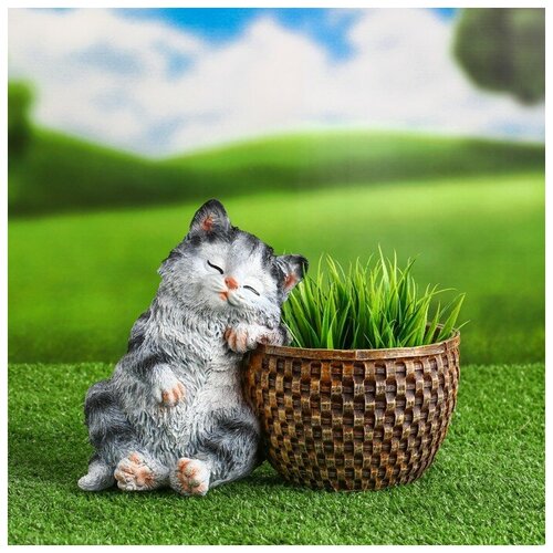 Фигурное кашпо Котенок спящий серый 23х18см vebtoy фигурка спящий котенок и его мама на коврике со звуком мяу цвет серый