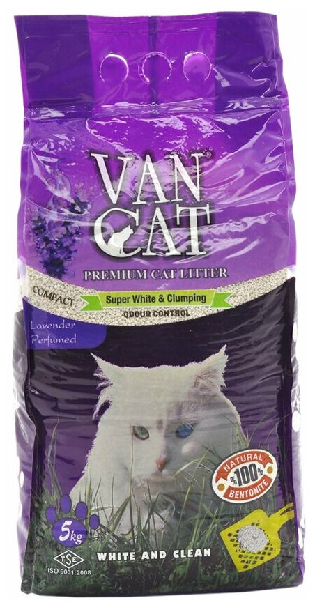 Van Cat Комкующийся наполнитель без пыли с ароматом Лаванды, пакет (Lavender) фиолетовый urn1012, 5 кг - фотография № 2