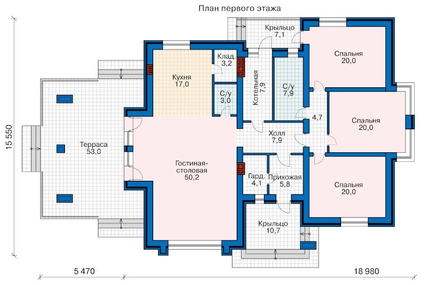 Проект дома Catalog-Plans-46-09BK1L (174,5кв.м, 18,98x15,55м, кирпич 380) - фотография № 2