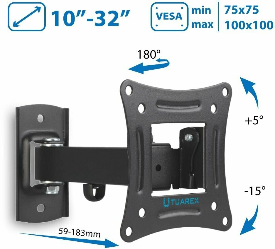 Кронштейн для телевизора настенный Tuarex ALTA-103 / до 32 дюймов / до 15 кг / vesa 100x100 - фотография № 1