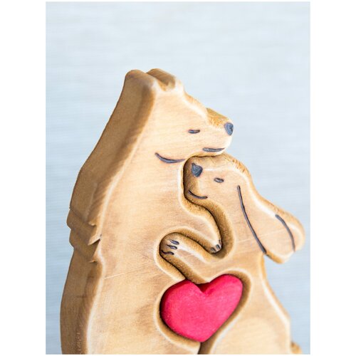 Оберег семейный подарок на свадьбу/на годовщину Мишка и зайчик кедр высота 17см