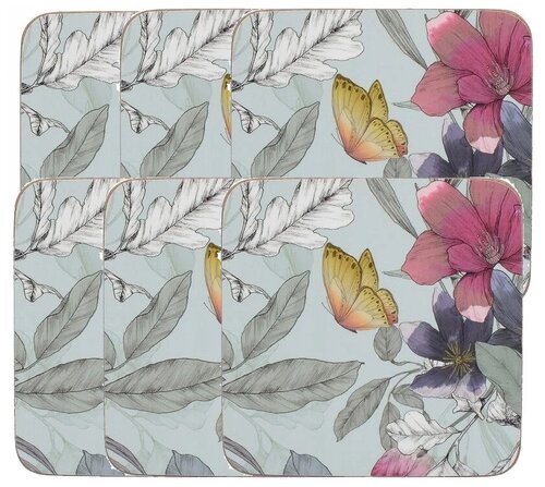 Подставка для кружек Creative Tops Бабочки в цветах, Butterfly Floral, 10.5х10.5 см, 6 шт.