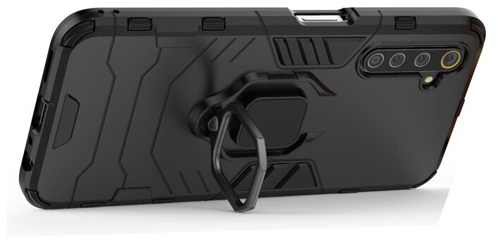 Противоударный чехол с кольцом Panther Case для Realme 6 Pro черный