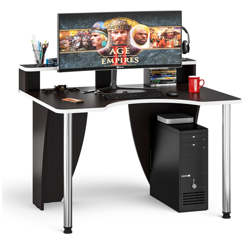 фото Игровой компьютерный стол с надстройкой ск-2н-1200-900, цвет венге/кромка белая бит и байт