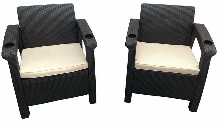 Два Комфортных кресла с подушками Lounge balcony 2 chairs под ротанг для дачи, садовый комплект мебели для дачи, уличная, пластик, Кресло 2шт - фотография № 15