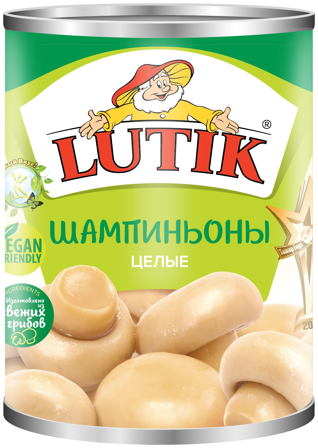 LUTIK Шампиньоны целые, 425мл, ж/б